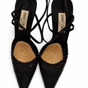 Jimmy Choo Black Suede Pointed Lace-Up Heels